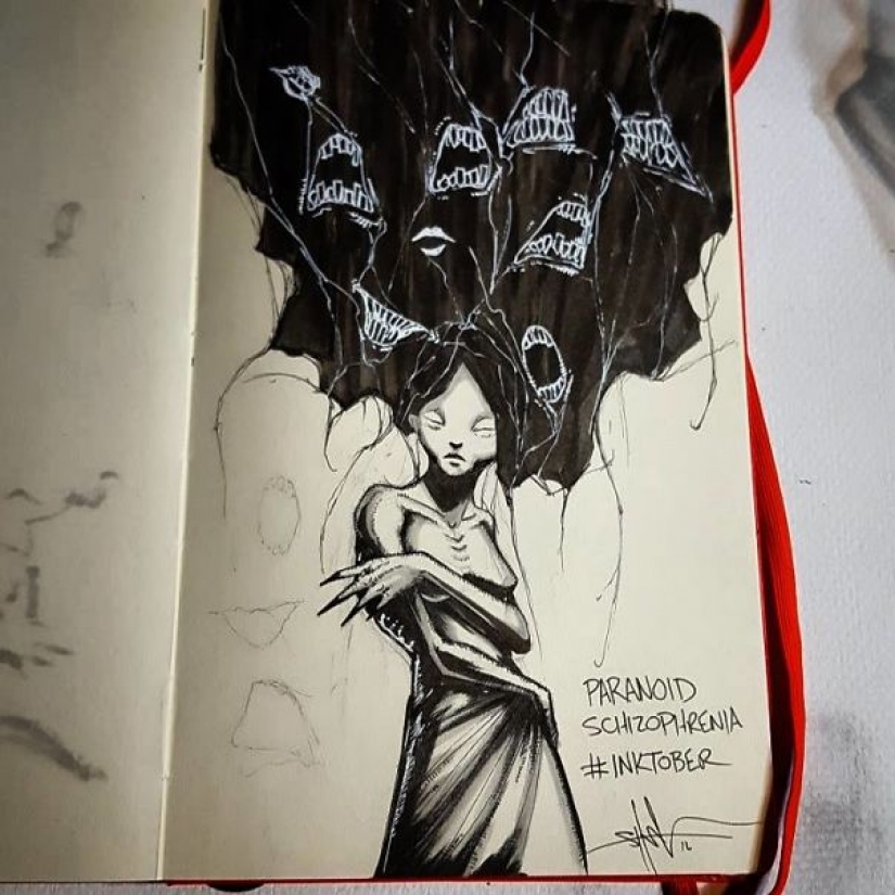 The artist has depicted mental disorders in a series of illustrations
