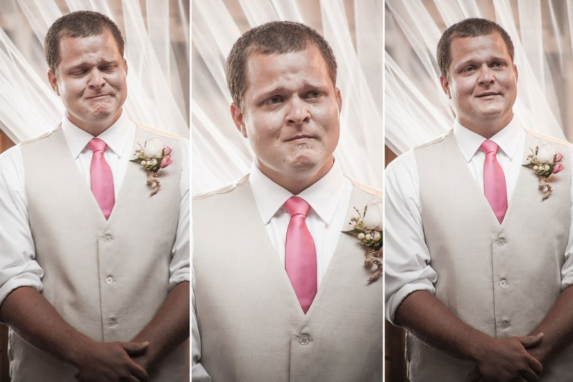 16 conmovedoras fotos de los hombres que vio por primera vez a sus novias en el vestido de novia