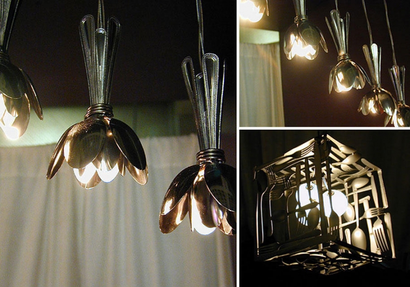 21 the idea of manufacture of lamps and chandeliers made of everyday objects