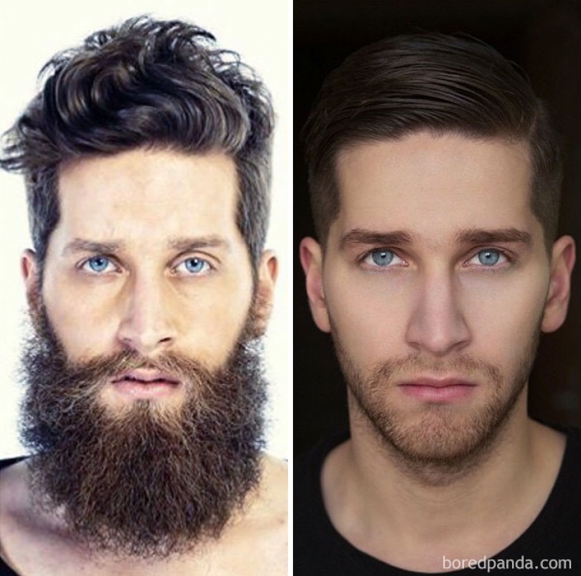 30 men with a beard and without it. It's exactly the same people?