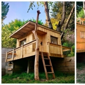 A mi hija le encantó! La casa del árbol de tablas viejas, que fue construido por un padre que cuida