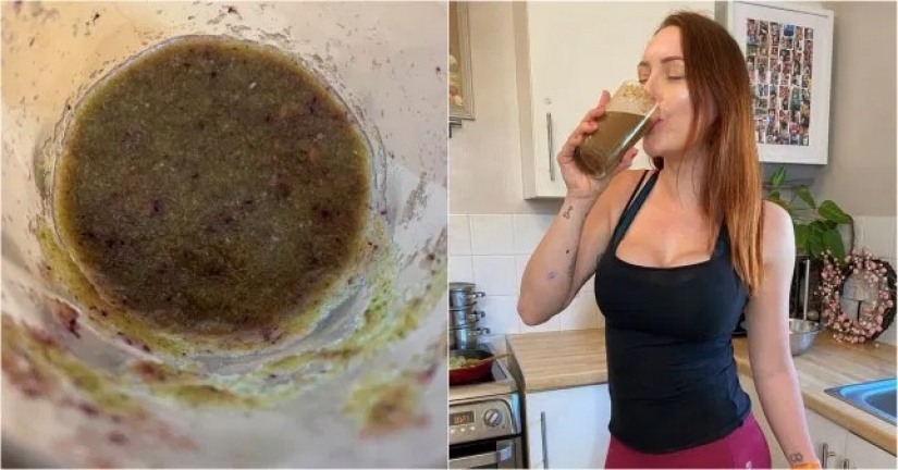 Alternative medicine: woman drinking a smoothie with sperm, to avoid infection with coronavirus