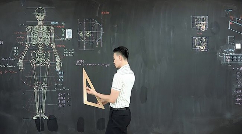 Amazing Taiwanese teacher draws on the Board to illustrate lectures