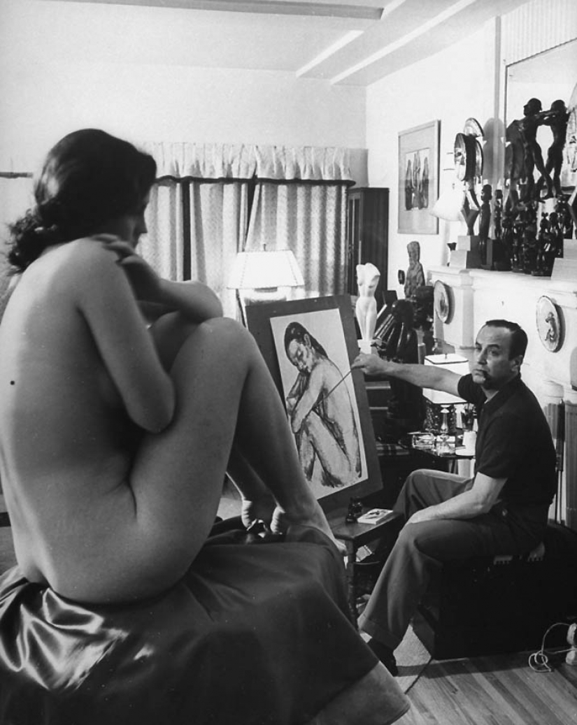 Artists and artist's model in frames of the legendary LIFE magazine