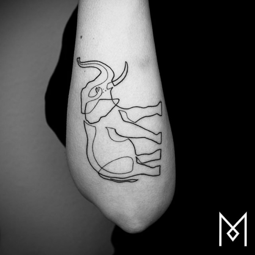 Cool minimalist tattoo, drawn with a single line