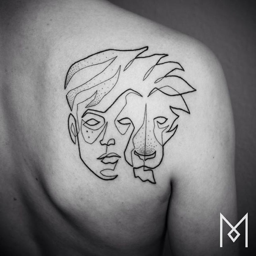 Cool minimalist tattoo, drawn with a single line