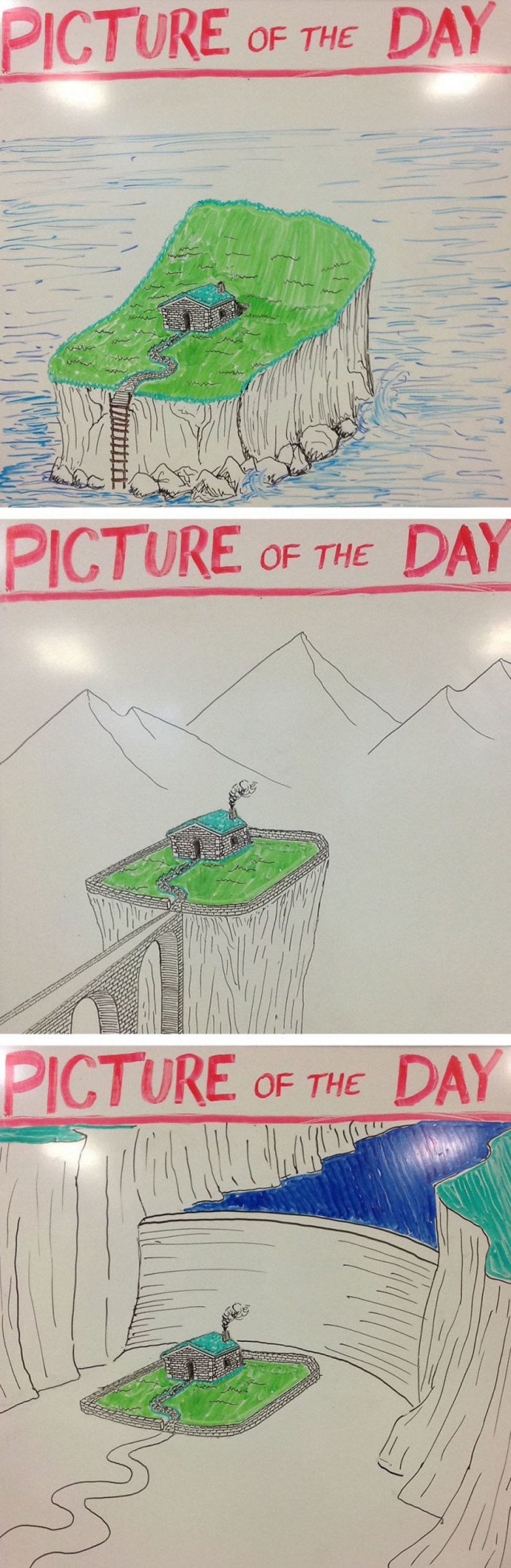Creative history teacher every day draws pictures on the Board