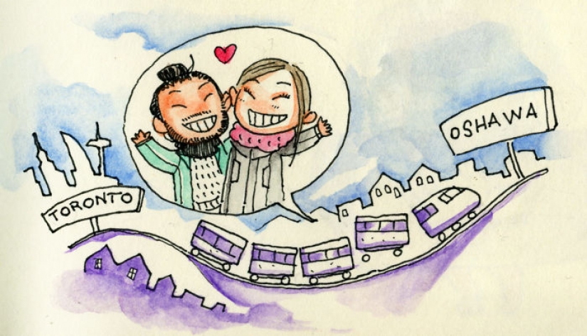 De Italia a Canadá para una primera cita: el artista dibujó una historieta acerca de la primera reunión con escote de corazón