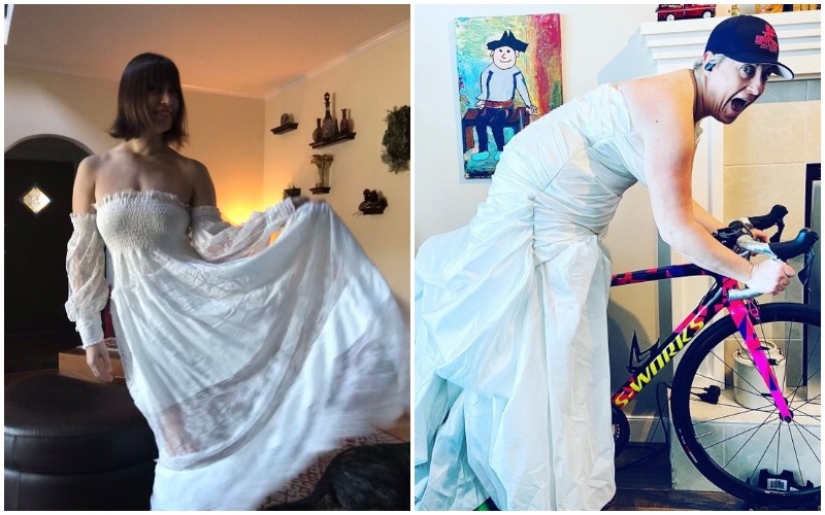 Disipar la angustia! British mujeres llevan vestidos de novia de animar a sí mismos en el aislamiento