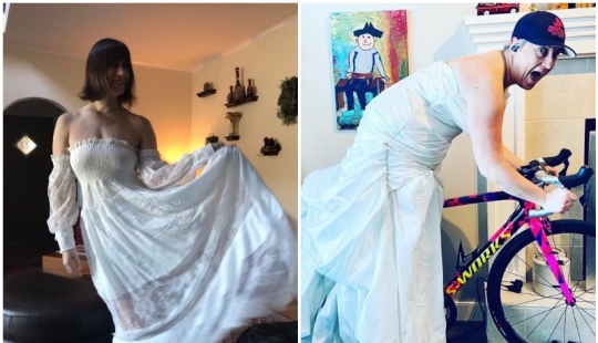 Disipar la angustia! British mujeres llevan vestidos de novia de animar a sí mismos en el aislamiento