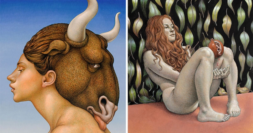 El doble significado de las pinturas de Michael Bergt de Orientales clásicos del Western surrealismo