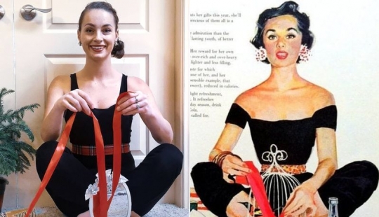 El fotógrafo ha recreado una vieja tarjeta de Navidad de nuevo