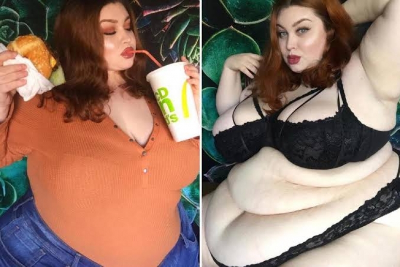 El sexo y la Hamburguesa: American pesan 200 kilos sexy absorber el alimento para el dinero