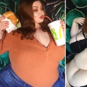El sexo y la Hamburguesa: American pesan 200 kilos sexy absorber el alimento para el dinero