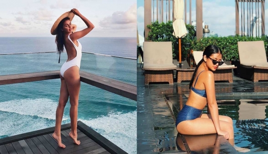 En el borde: belleza publicar Instagram fotos a la nueva posición en el borde de la piscina