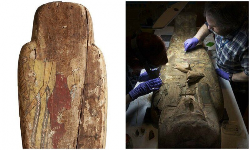 En el interior del sarcófago de 3000 años de edad de las momias encontradas en los patrones únicos