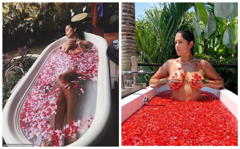 Floral tentación: caliente instagram-belleza fotografiado desnudo entre los pétalos