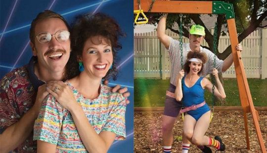 For the 10th anniversary of the marriage the couple starred in a wacky photo shoot in the style of the 80s