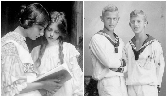 Give the young people looked like teenagers from different countries 100 years ago