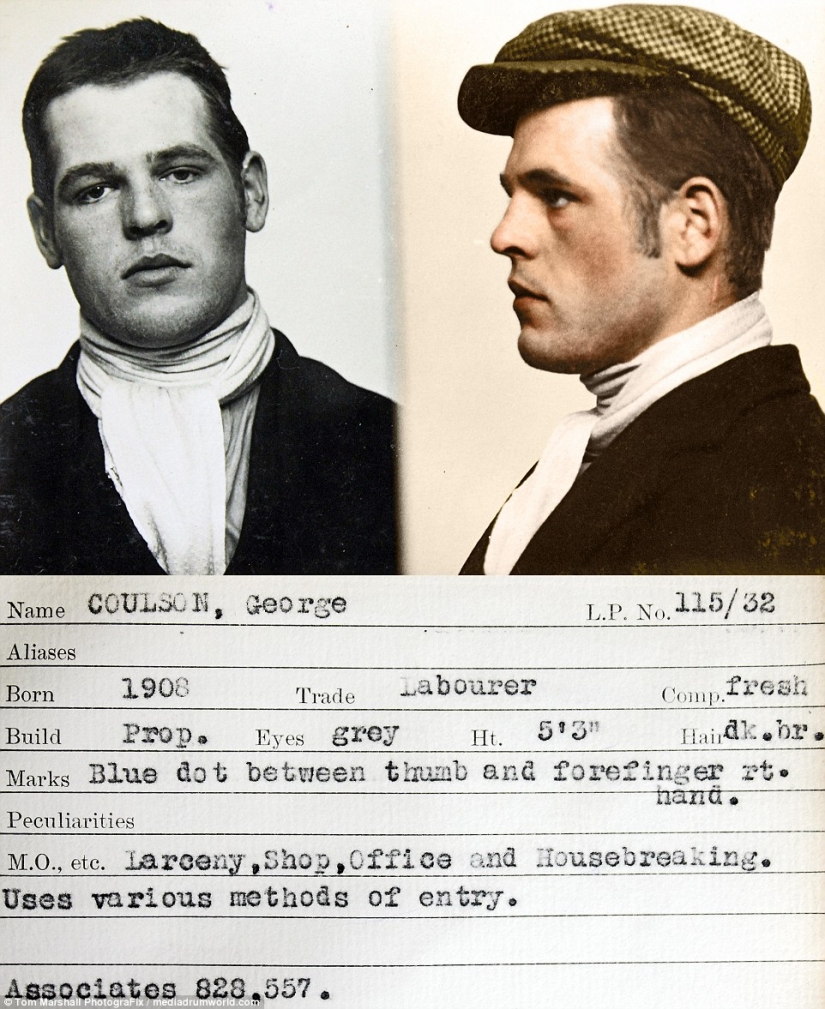GOP-stop, we are not afraid of Scotland Yard: colored pictures of criminals of the 1930s
