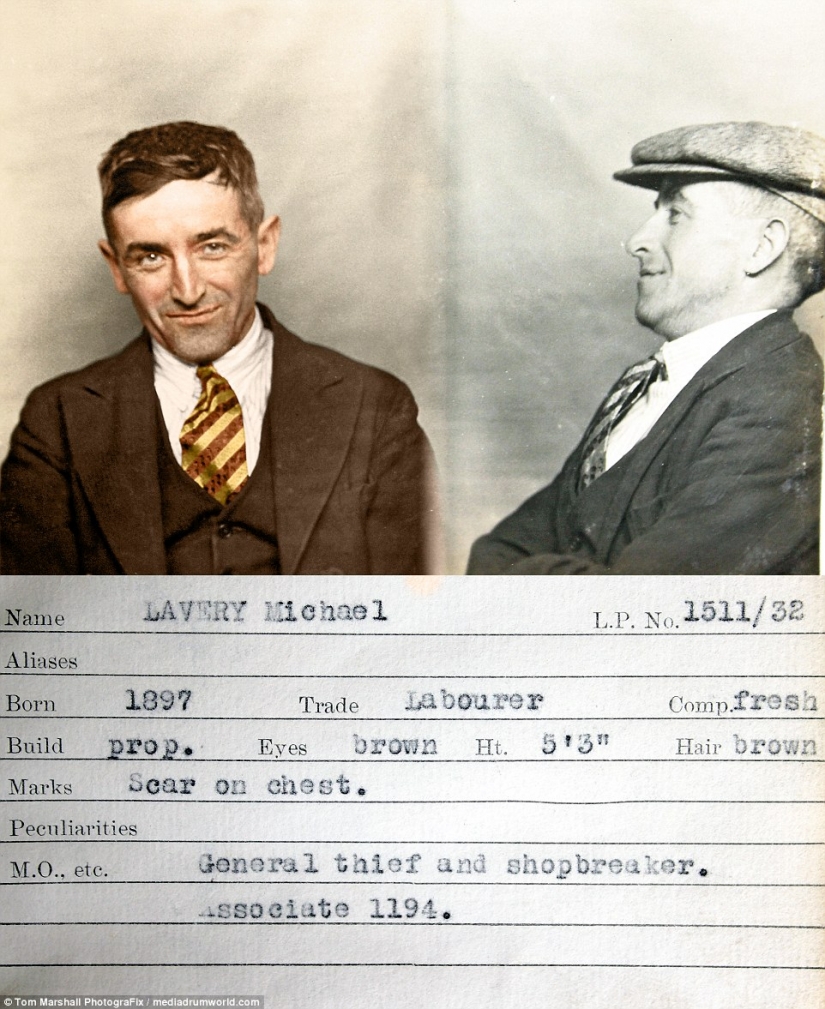 GOP-stop, we are not afraid of Scotland Yard: colored pictures of criminals of the 1930s