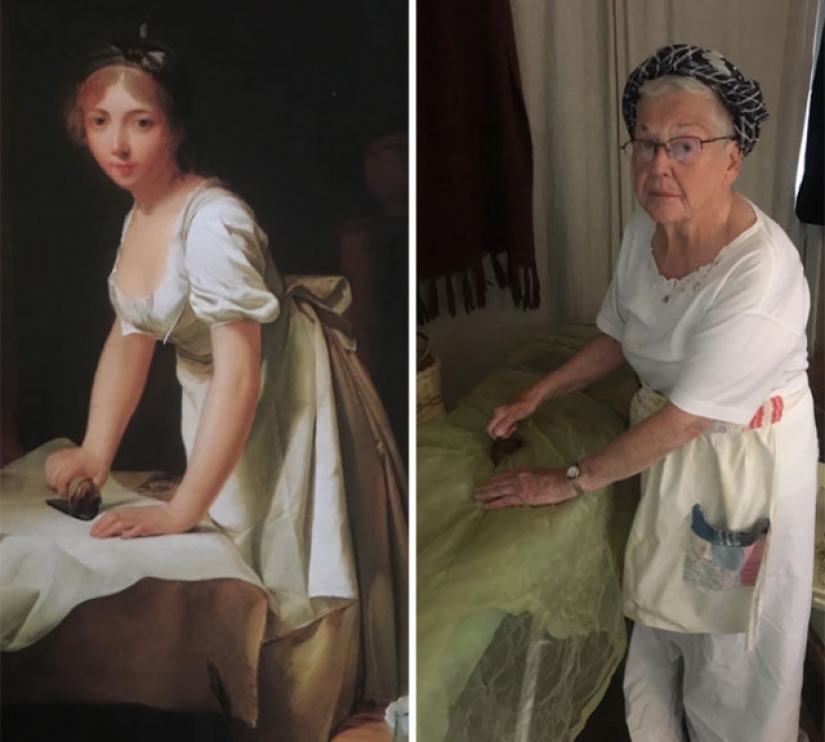 Hija y a sus 83 años de edad y madre de recrear obras de arte en cuarentena