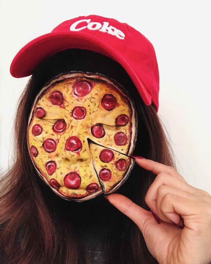 "I'm the person to eat" the canadian make-up artist draws women's faces with burgers, rolls and pizza