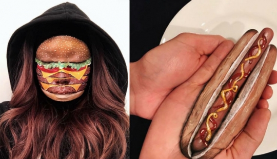 "I'm the person to eat" the canadian make-up artist draws women's faces with burgers, rolls and pizza