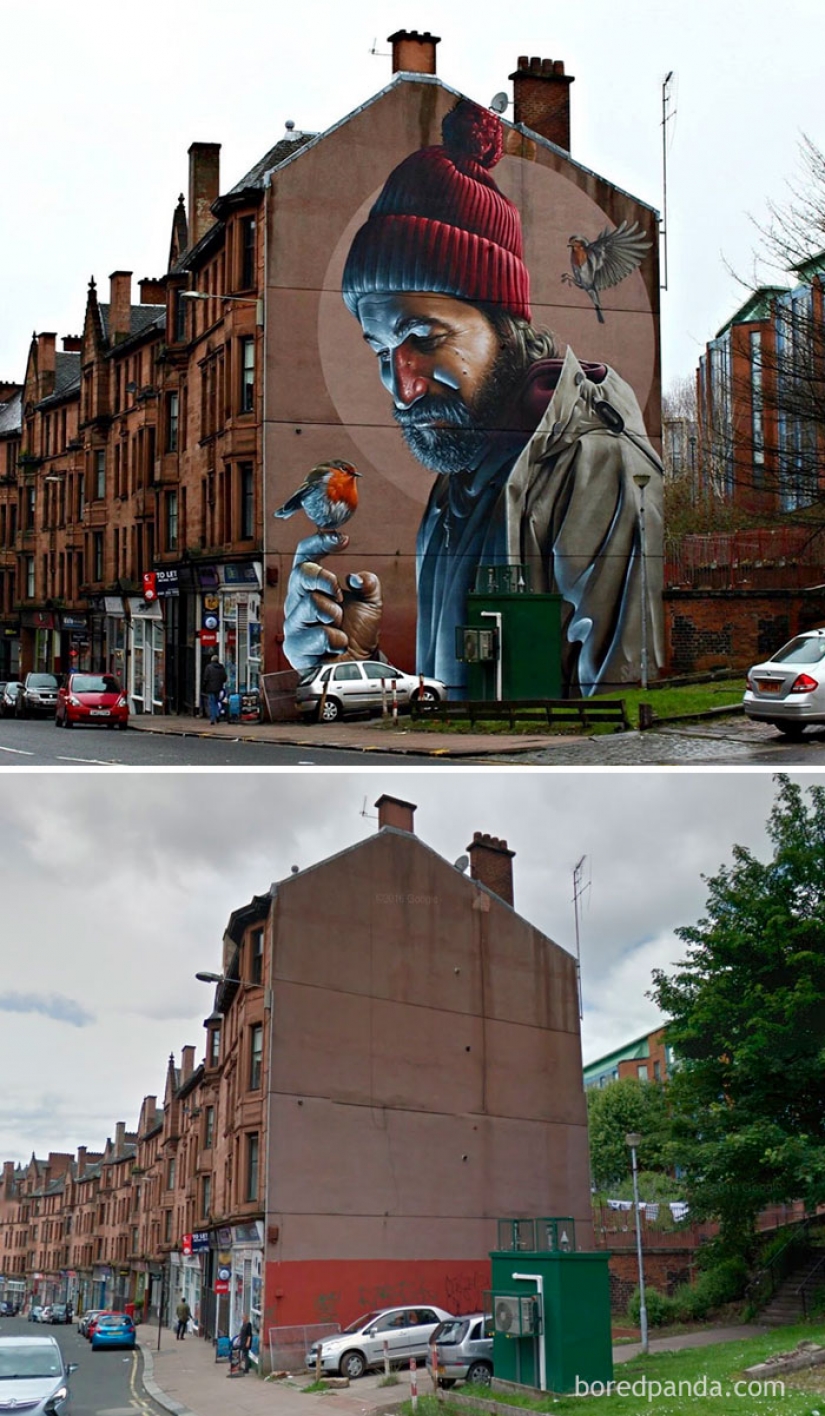 Incredible street art. Before and after