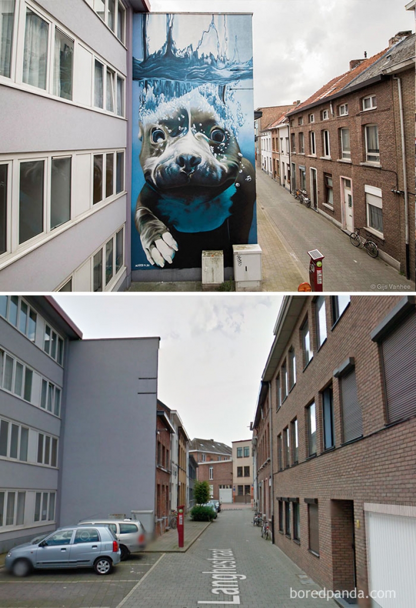 Incredible street art. Before and after