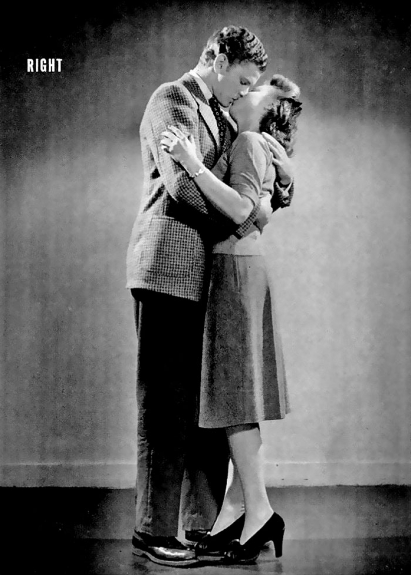 Los editores de la revista LIFE 1940-s enseña cómo besar
