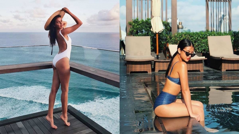 On the verge: beauty publish Instagram photos to new position at edge of pool