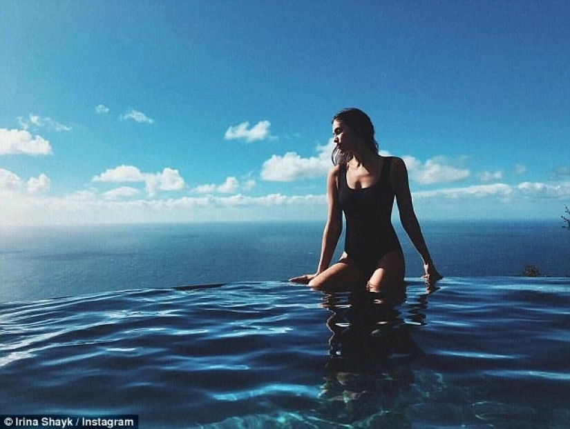 On the verge: beauty publish Instagram photos to new position at edge of pool