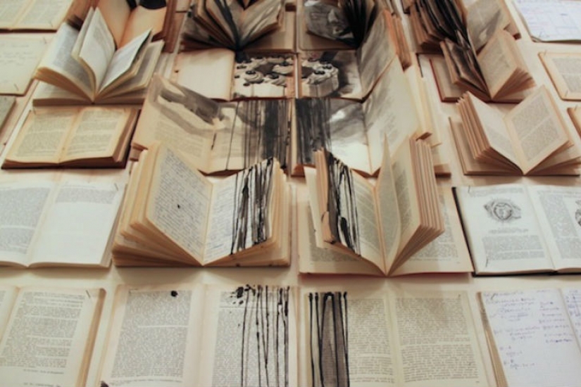 Painting on books from the Saint Petersburg artist
