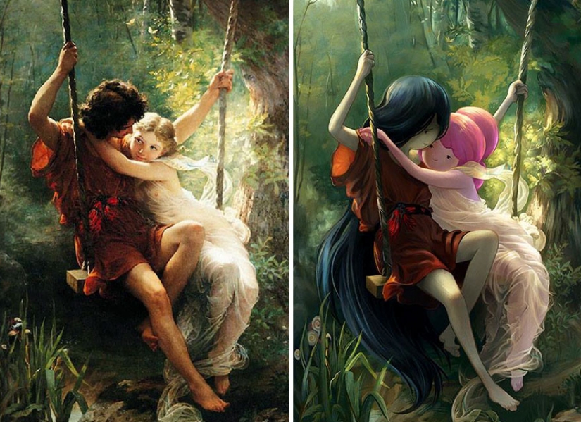The artist adds to the classic paintings of anime characters
