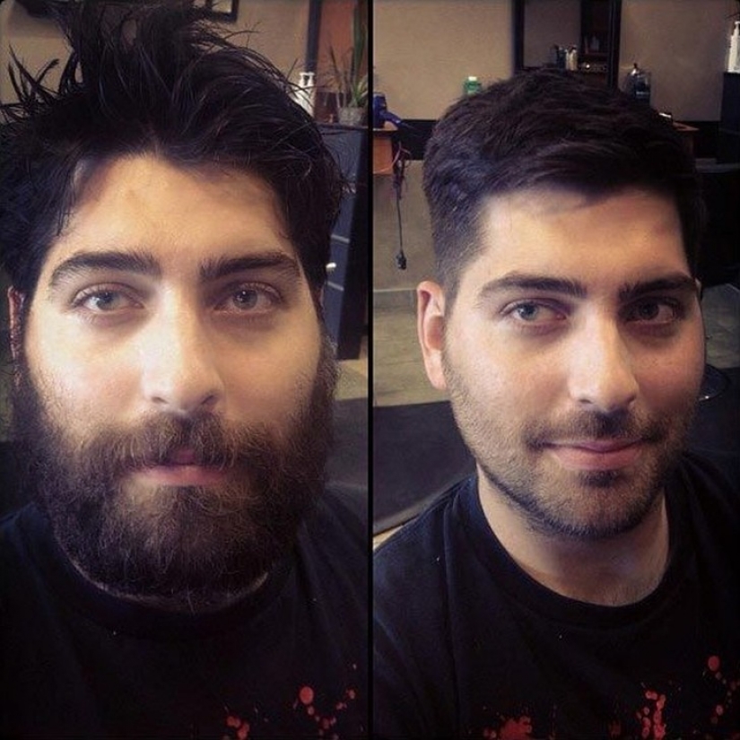 The difference is obvious: converts 20 men before and after they got a haircut and shaved