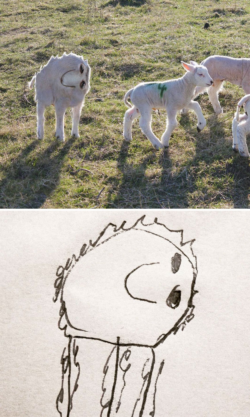 The father showed how would look the characters of children's drawings in real life