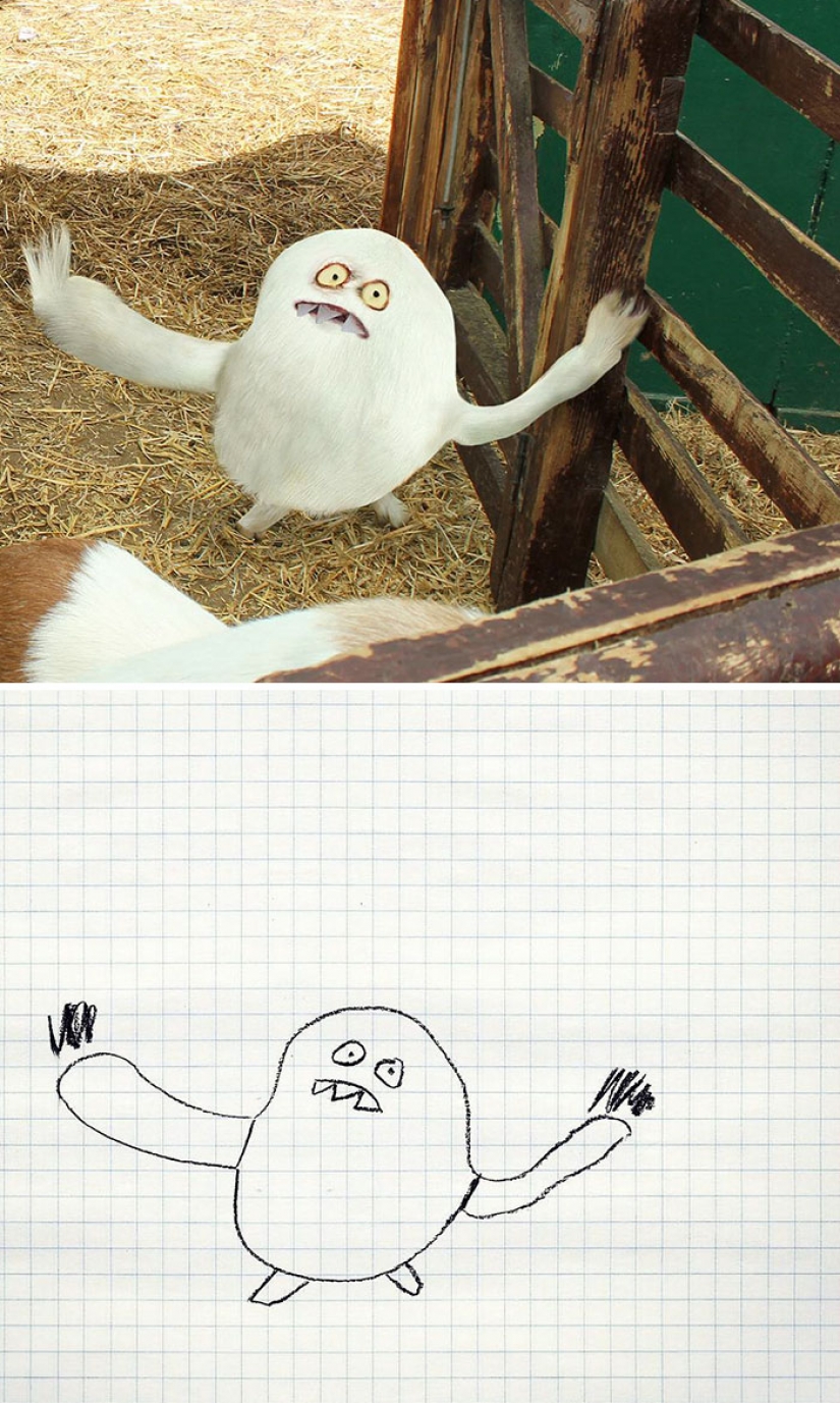 The father showed how would look the characters of children's drawings in real life