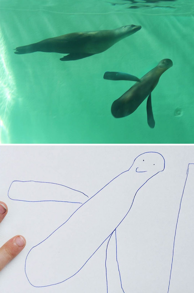 The father showed how would look the characters of children's drawings in real life