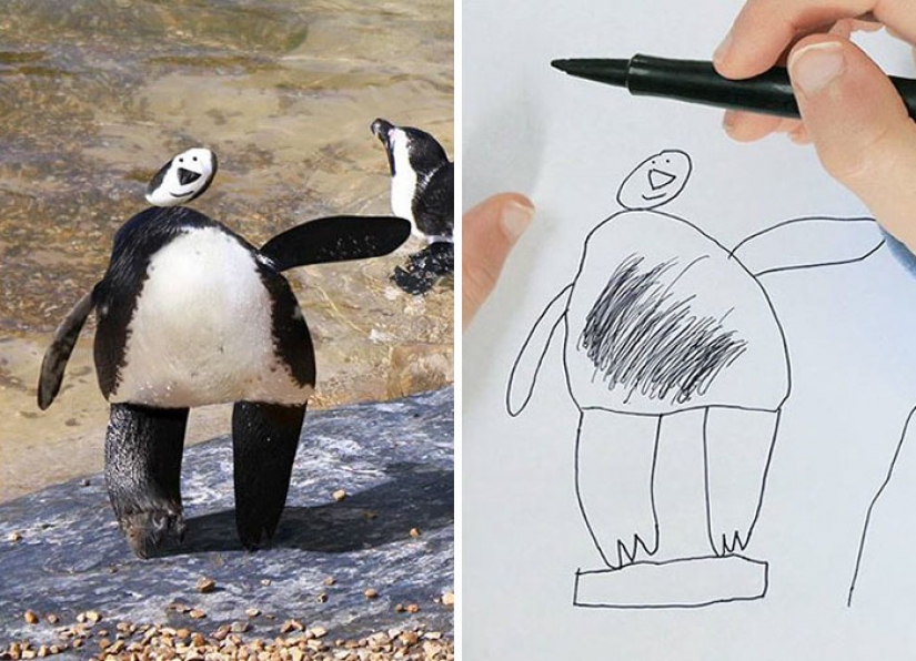 The father showed how would look the characters of children's drawings in real life