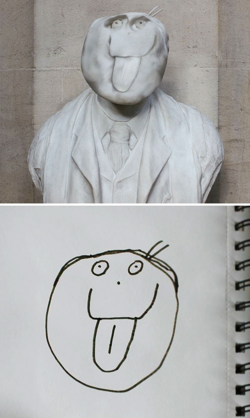 The father showed how would look the characters of children's drawings in real life