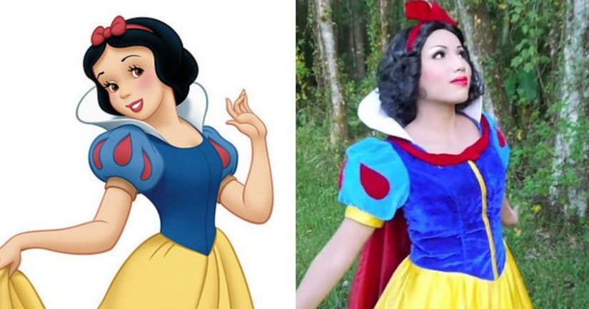 The girl tried on the images of 15 disney princesses