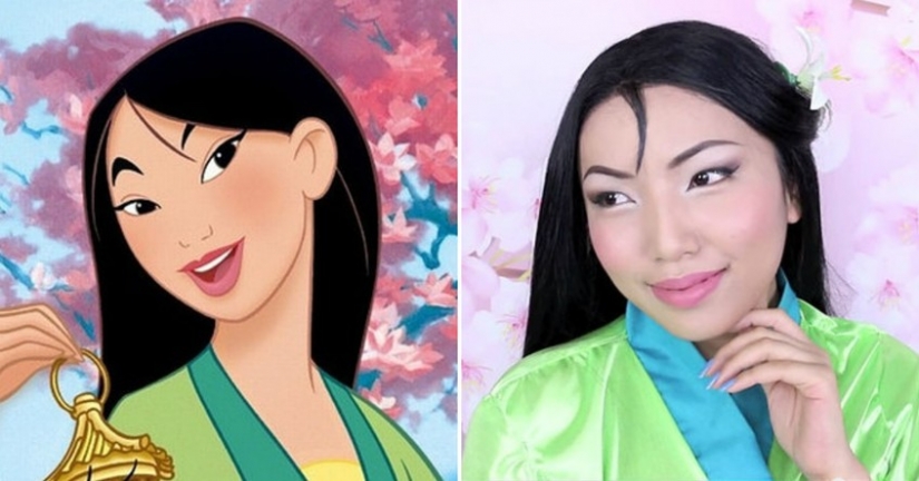 The girl tried on the images of 15 disney princesses