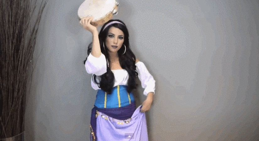 The girl tried on the images of 15 disney princesses