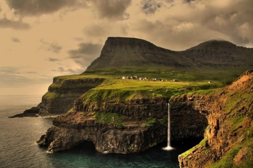 The picturesque village of Gasadalur is the most beautiful place of Faroe Islands