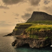 The picturesque village of Gasadalur is the most beautiful place of Faroe Islands