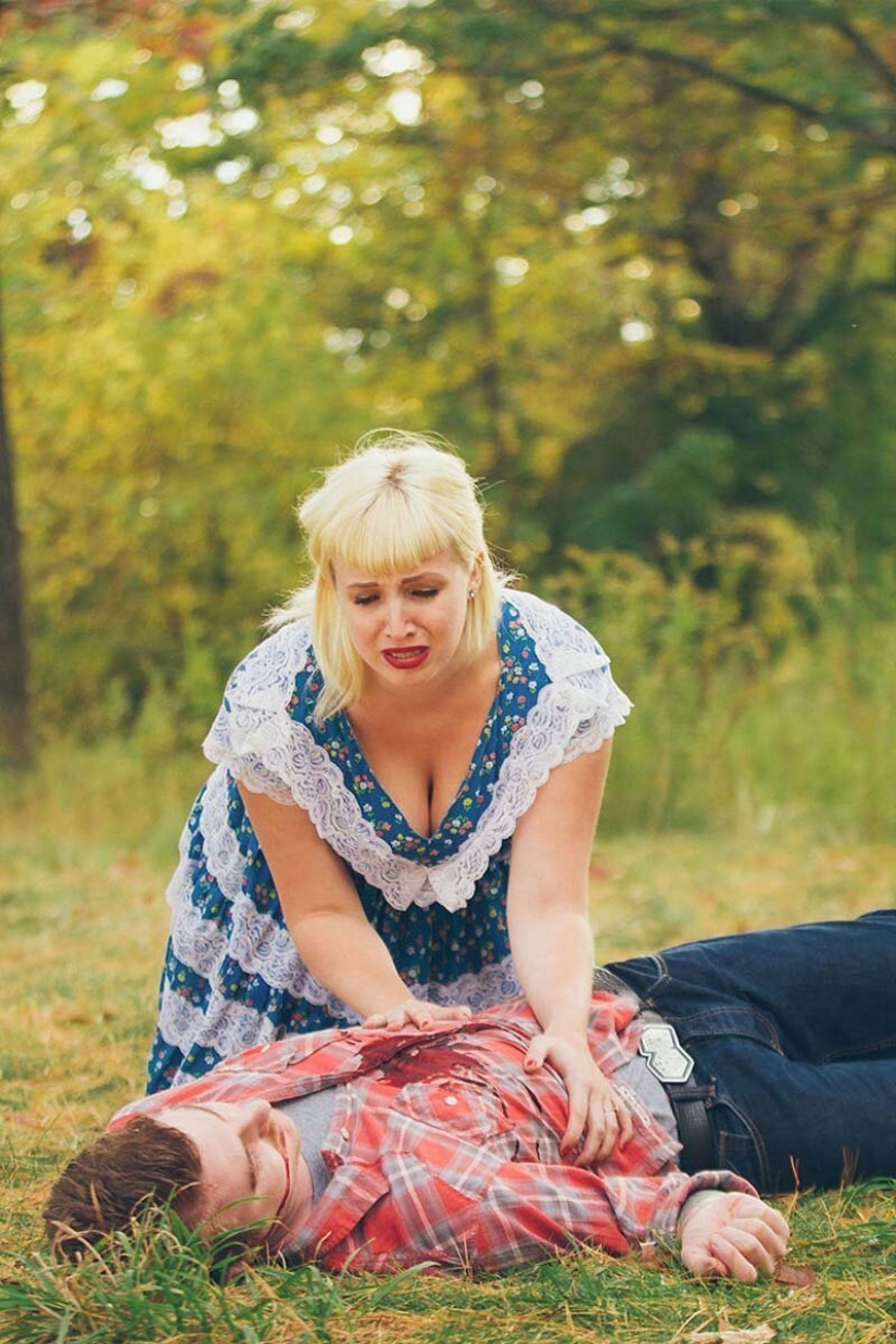 "Till death do us part": prenuptial photo shoot in the style of horror movies