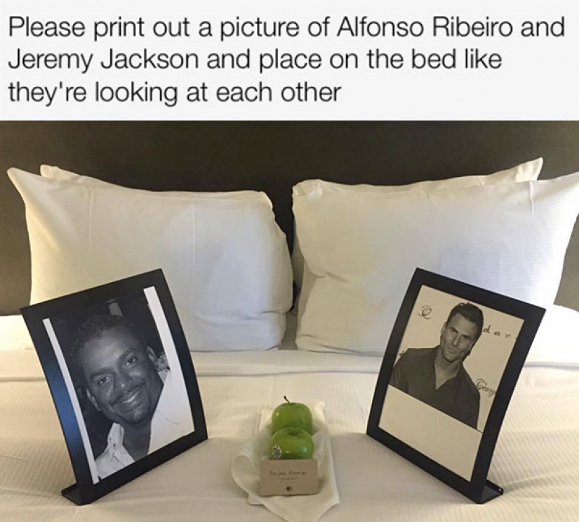 Tourists trolls were sent to the hotels of strange requests... and they did!