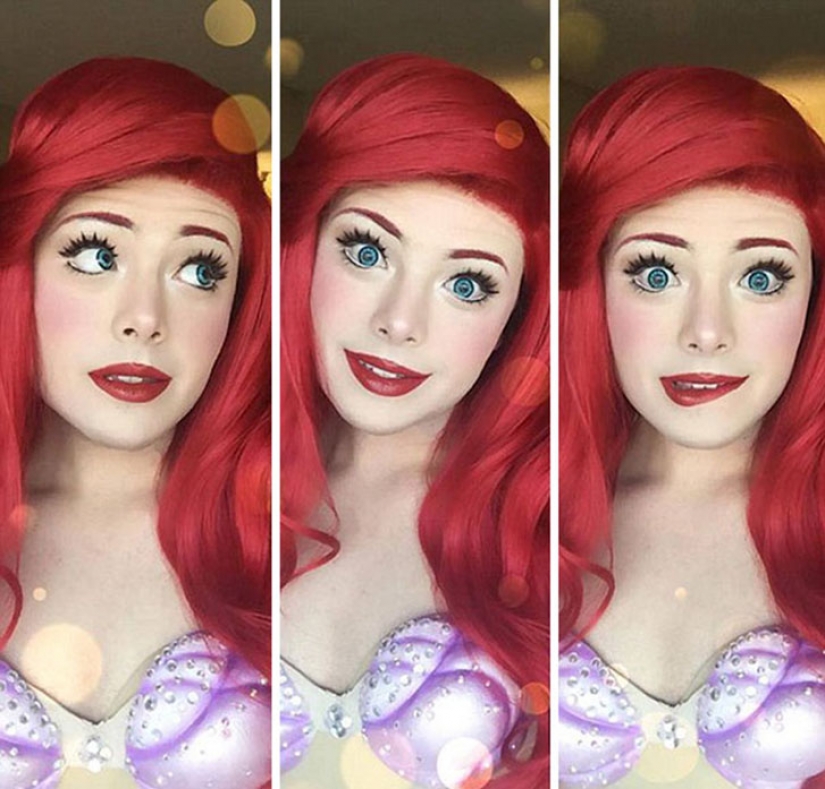 Under the images of these disney princesses in hiding... a guy who knows how to put on makeup