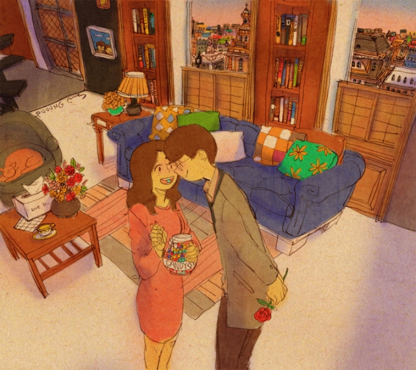 Warm watercolor illustrations about love from Korean artist